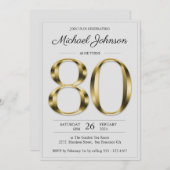 Classy Gouden Tekst Grijs 80ste Verjaardagsfeestje Kaart (Voorkant / Achterkant)