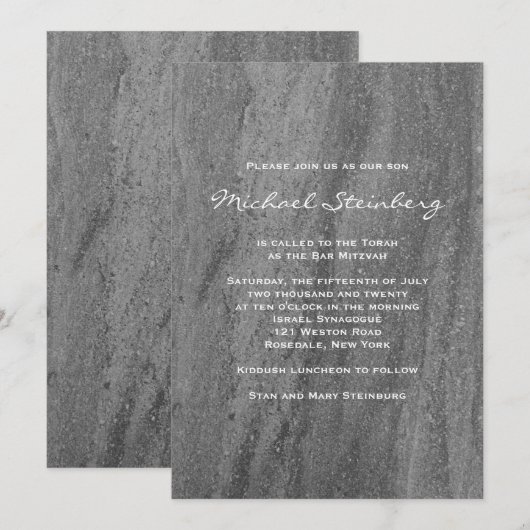 Classy Granite Bar Mitswa Uitnodiging (Voorkant / Achterkant)