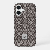 Classy Gray Black Damask Monogram iPhone 16 Hoesje (Achterkant)