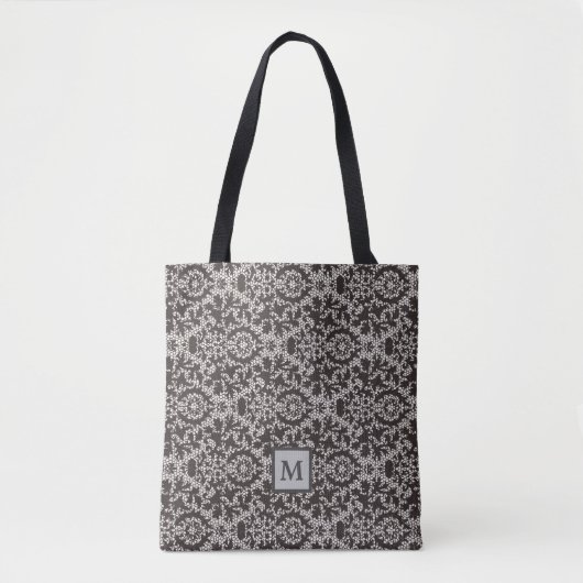 Classy Gray Black Damask Monogram Tote Bag (Voorkant)