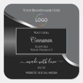 Classy Gray Black Wavy Silver Logo Product Labels (Voorkant)