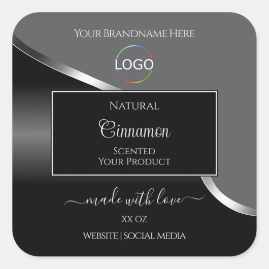 Classy Gray Black Wavy Silver Logo Product Labels (Voorkant)