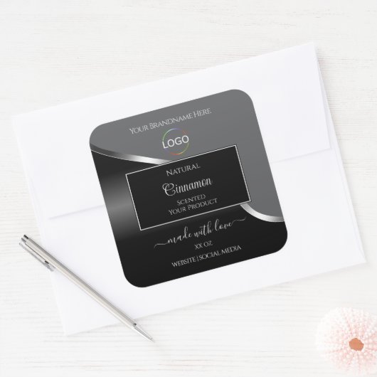 Classy Gray Black Wavy Silver Logo Product Labels (Envelop)