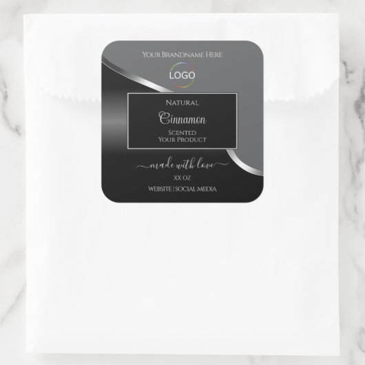 Classy Gray Black Wavy Silver Logo Product Labels (Tas)