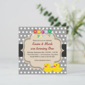 Classy Gray Polka Dots Rubber Ducky Twins Birthday Kaart (Staand voorkant)