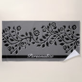 Classy Gray Swirly Ornament  Floral Boho Strandlaken (Voorkant)