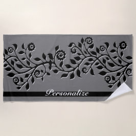 Classy Gray Swirly Ornament  Floral Boho Strandlaken