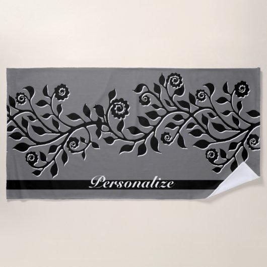 Classy Gray Swirly Ornament  Floral Boho Strandlaken (Voorkant)