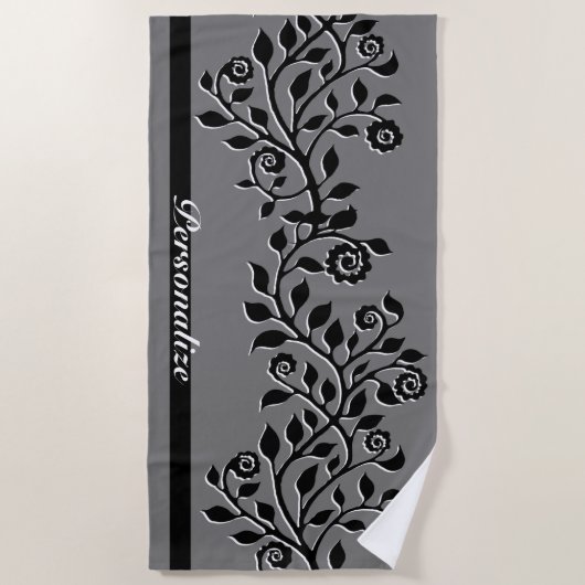 Classy Gray Swirly Ornament  Floral Boho Strandlaken (Voorkant)