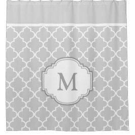 Classy Gray White Moroccan Tile Pattern Monogram Douchegordijn