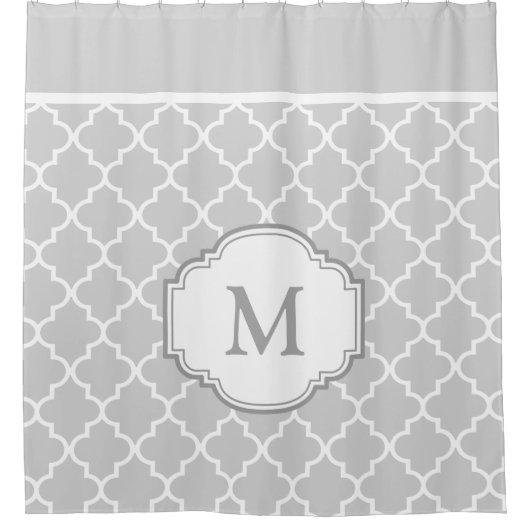 Classy Gray White Moroccan Tile Pattern Monogram Douchegordijn (Voorkant)