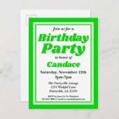 Classy Green Adult Birthday Party Uitnodiging Briefkaart (Voorkant / Achterkant)