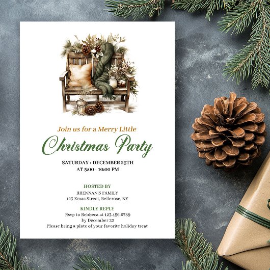 Classy Green And Gold Christmas Nook Party Invite Kaart