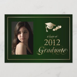 Classy Green en Gold 2012 Afstuderen Foto Invite Kaart