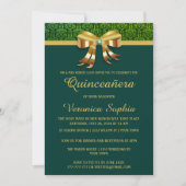 Classy Green en Gold Quinceanera Invitation Kaart (Voorkant)