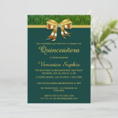 Classy Green en Gold Quinceanera Invitation Kaart (Staand voorkant)
