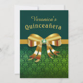 Classy Green en Gold Quinceanera Invitation Kaart (Achterkant)