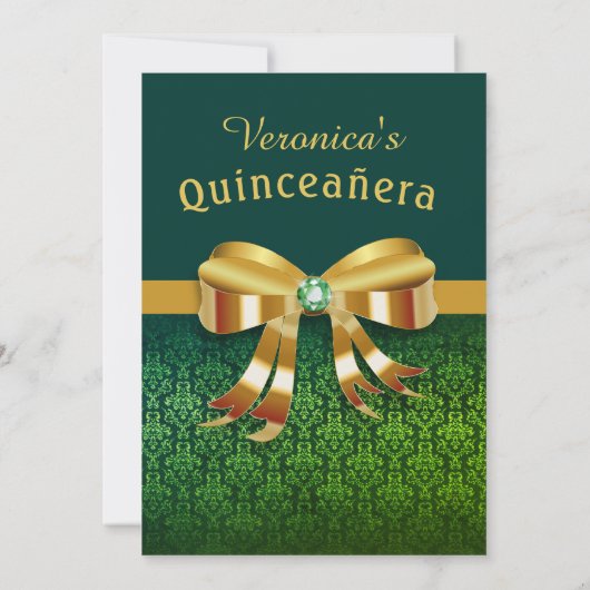 Classy Green en Gold Quinceanera Invitation Kaart (Achterkant)