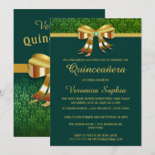 Classy Green en Gold Quinceanera Invitation Kaart (Voorkant / Achterkant)