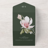 Classy Green Floral Magnolia Waterverf Wedding All In One Uitnodiging (Buitenkant)
