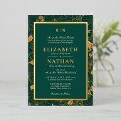 Classy Green & Gold Foliage Greenery Wedding Folie Uitnodiging (Staand Voorkant)