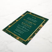 Classy Green & Gold Foliage Greenery Wedding Folie Uitnodiging (Gedraaid)
