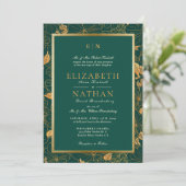 Classy Green & Gold Foliage Greenery Wedding Kaart (Staand voorkant)