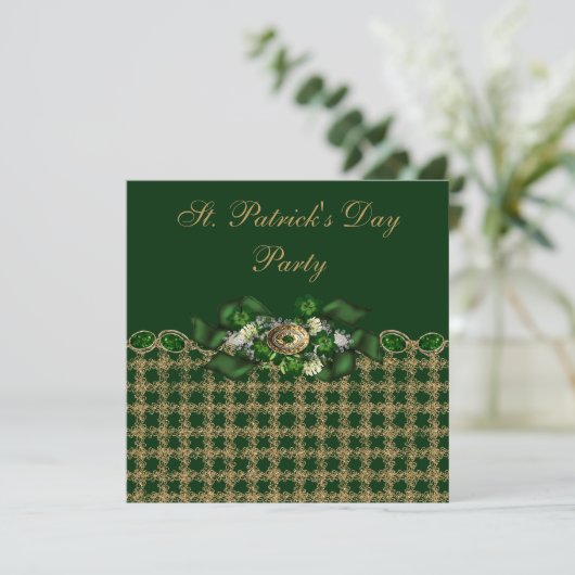 Classy Green & Gold St. Patrick's Day Party Kaart (Staand voorkant)