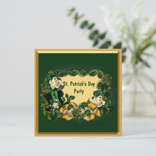 Classy Green & Gold St. Patrick's Day Party Kaart (Staand voorkant)