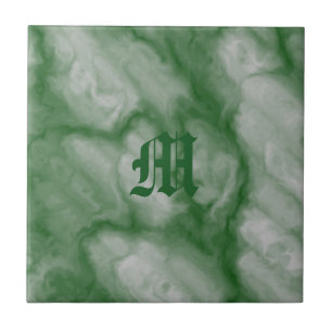 Classy Green Grey Faux Marble Monogram Tegeltje
