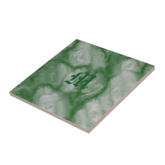 Classy Green Grey Faux Marble Monogram Tegeltje (Zijkant)