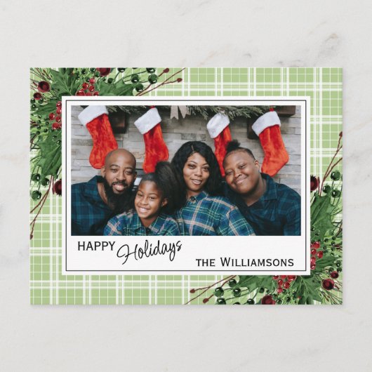 Classy Green Holly Red Berries botanische olie Briefkaart (Voorkant)