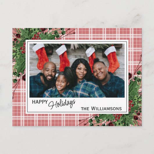 Classy Green Holly Red Berries botanische olie Briefkaart (Voorkant)