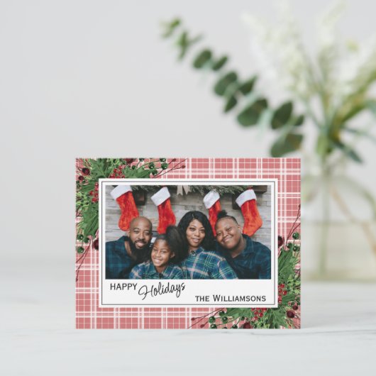 Classy Green Holly Red Berries botanische olie Briefkaart (Staand voorkant)