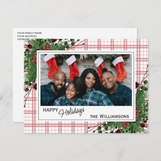 Classy Green Holly Red Berries botanische olie Briefkaart (Voorkant / Achterkant)