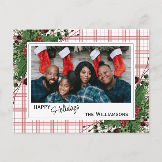 Classy Green Holly Red Berries botanische olie Briefkaart (Voorkant)