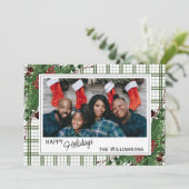 Classy Green Holly Red Berries botanische olie Feestdagenkaart (Staand voorkant)