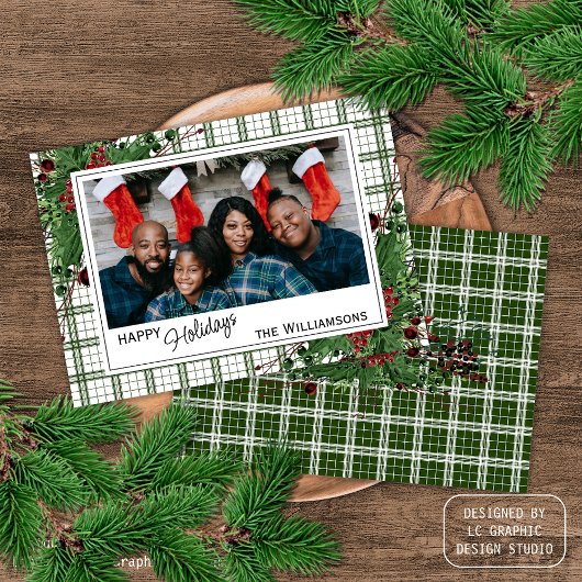 Classy Green Holly Red Berries botanische olie Feestdagenkaart