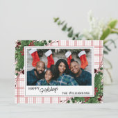 Classy Green Holly Red Berries botanische olie Feestdagenkaart (Staand voorkant)