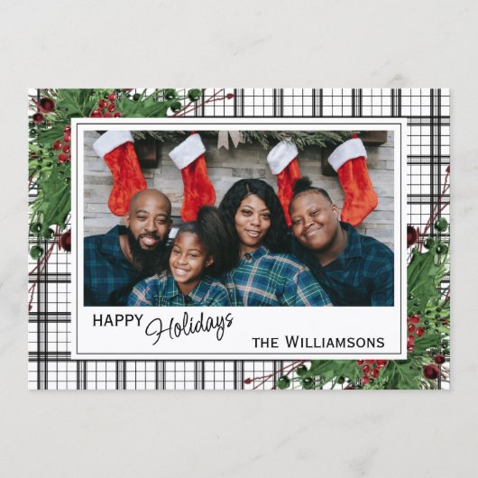 Classy Green Holly Red Berries botanische olie Feestdagenkaart (Voorkant)