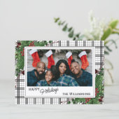 Classy Green Holly Red Berries botanische olie Feestdagenkaart (Staand voorkant)