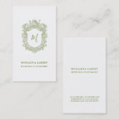 Classy Green Ornamental Rozen Crest Monogram Visitekaartje (Voorkant / Achterkant)