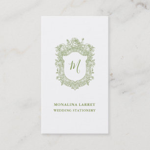 Classy Green Ornamental Rozen Crest Monogram Visitekaartje