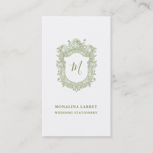 Classy Green Ornamental Rozen Crest Monogram Visitekaartje (Voorkant)