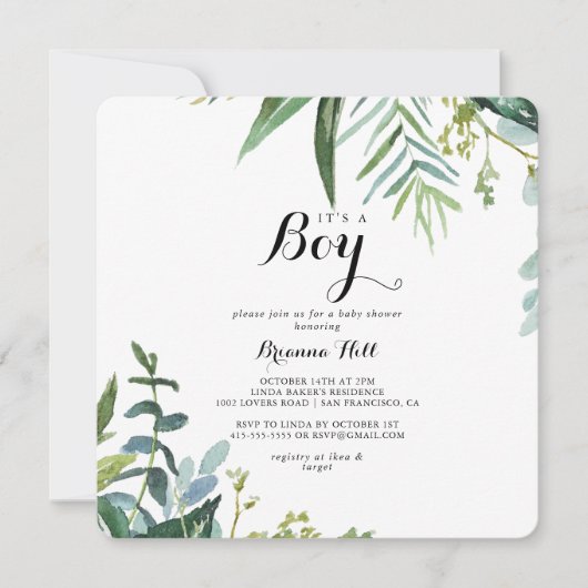 Classy Green Tropical Het is een jongen Baby showe Kaart (Voorkant)