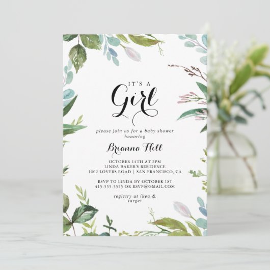 Classy Green Tropical Het is een meisje Baby showe Kaart (Staand voorkant)