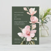 Classy Green Waterverf Magnolia Wedding Kaart (Staand voorkant)