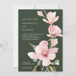 Classy Green Waterverf Magnolia Wedding Kaart