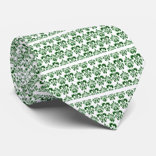 CLASSY GREEN WHITE DAMASK Floral Stropdas (Opgerold)