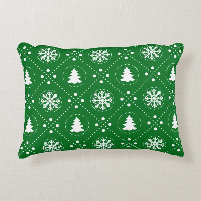 Classy Green White Snowflake-kerstboomontwerp Decoratief Kussen (Voorkant)